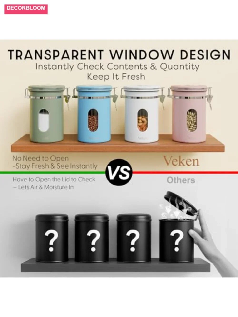 Veken Coffee Canister Airtight Stainless Steel Container 22 oz